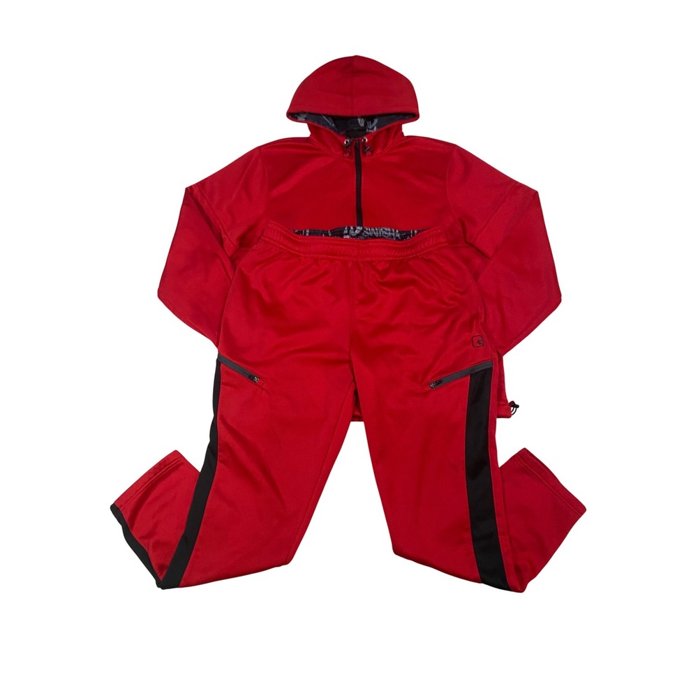 Vintage AND1 Mens Tracksuit Set Red Black Quarter Zip Hoodie Joggers Y2K